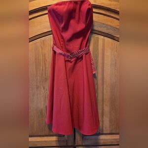 Vtg 90's Charlotte Russe Valentine Red Strapless Dress Polka Dot Belt Size Small